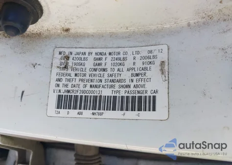 2013 Honda Accord Lx z USA, uszkodzony, nr VIN JHMCR2F39DC000131